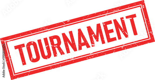 Red Rectangular Rubber Stamp Impression with Word Tournament and Distressed Effect