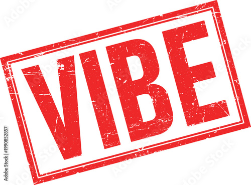 Red Distressed Rubber Stamp with the Word Vibe in Bold White Letters