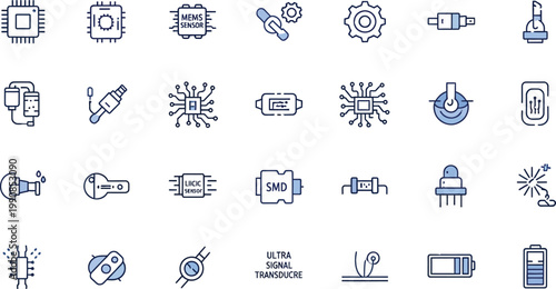Illustrations of various electronic components and tools for circuit design Vector