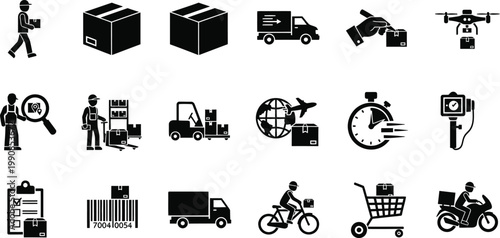 Illustrations depicting various stages and methods of logistics and delivery operations Vector