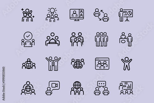 Teamwork icon set. Business team building, Work group and cooperation and collaboration icons minimal thin line web icon set.team work, business people. Line with editable stroke.