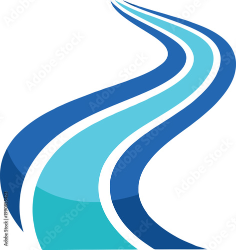 Winding blue river vector icon, flowing water stream symbol, curved path graphic for nature and environment branding, minimalist waterway logo design