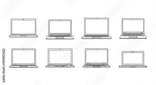 Minimal Line Art Laptop Vector – Modern Computer Outline Illustration for Technology and Digital Workspace Design
