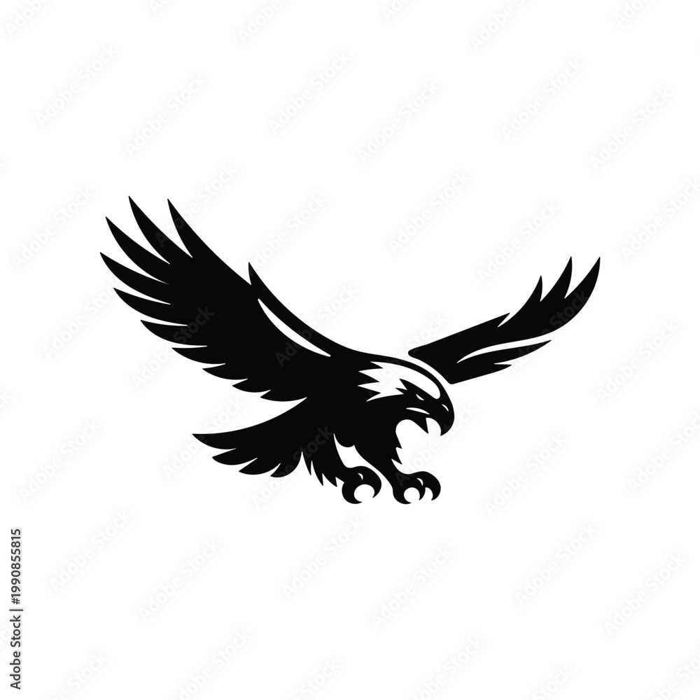 Fototapeta premium PrintBlack Eagle Silhouette with Spread Wings Logo icon