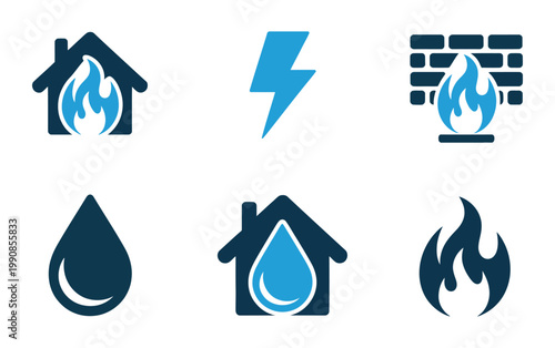 Fire and water hazard icon set, glyph solid style, editable modern vector icons, clipart and sticker design elements, safety warning and hazard symbol concept