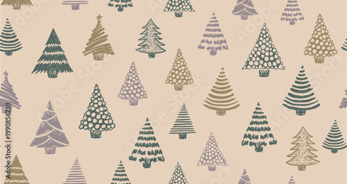 Christmas tree pattern hand drawn illustrations.	
