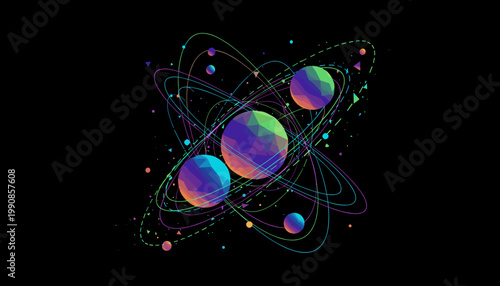 Vibrant Iridescent Atom Structure Model.