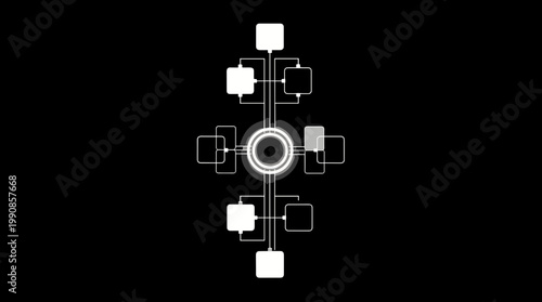 White technology symbol on black.