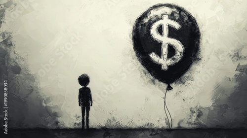 An evocative and moving illustration that captures the complex tension between innocence and the allure of wealth