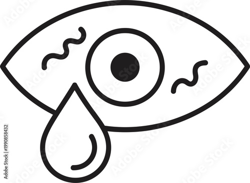 Eye irritation icon vector illustration, allergy infection symptom tear drop outline medical healthcare symbol design