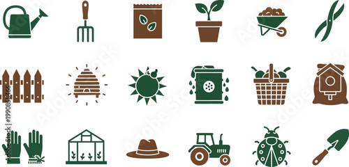Collection of gardening and farming tools and accessories icons Vector