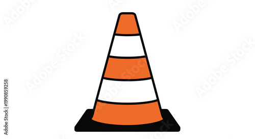 A simple illustration of an orange and white traffic cone on black