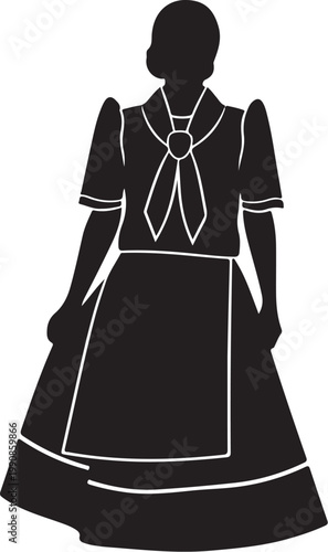 Black silhouette maid, female servant, domestic worker, uniform icon