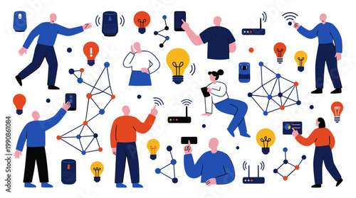 Smart home technology connecting people and devices with wireless networks and smart gadgets for modern living