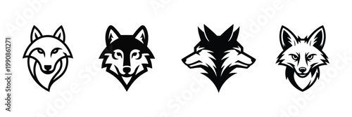 Collection of four different wolf head logos