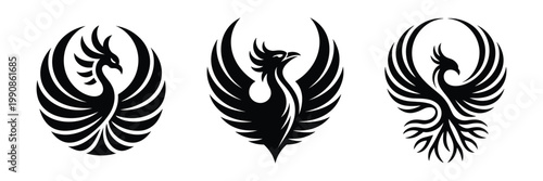 Collection of black phoenix bird logos
