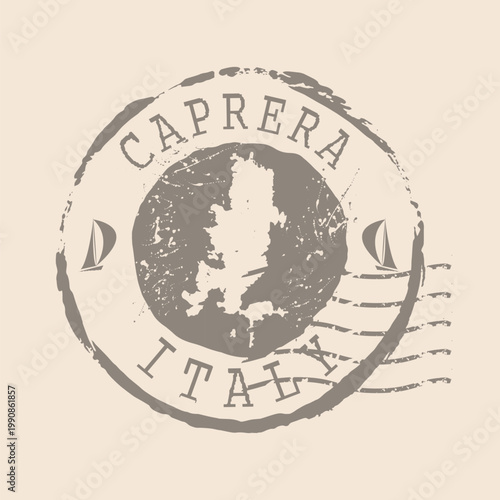 Stamp Postal of Caprera is island of Sardinia. Map Silhouette rubber Seal.  Design Retro Travel. Seal  Map of Caprera island grunge  for your design. Italy. 
EPS10