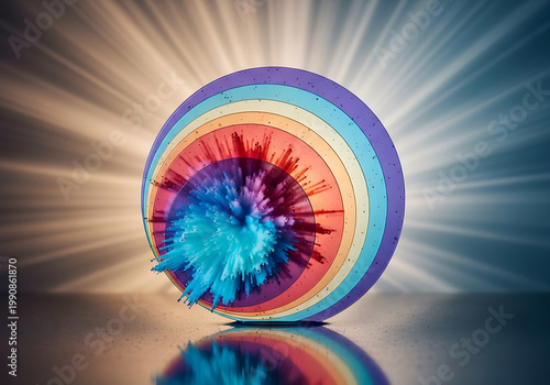 Colorful ink bloom explosion captured in macro photography with radial light