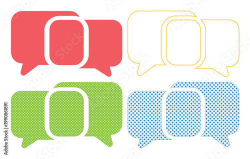 Modern speech bubble vector set, colorful chat box icons, communication message elements, social media discussion graphics, digital conversation assets isolated on White Background