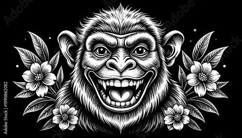 Monkey Face with Flowers.