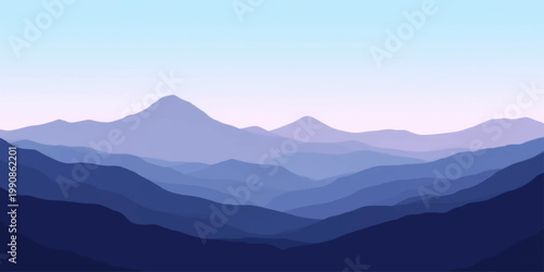 A mesmerizing vista unveils the serene grandeur of layered mountains under a tranquil sky. the landscape invites a sense of calm and wonder.