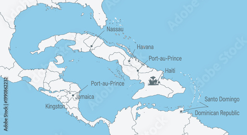 Political Map of the Caribbean Sea and Surrounding Countries.