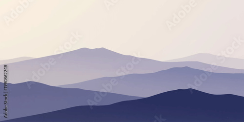 An awe-inspiring panoramic view of a range of majestic mountains, bathed in soft, ethereal hues, painting a scene of serene beauty and tranquility. 