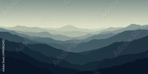 A breathtaking panoramic view of layered mountains, where each ridge subtly fades into a dreamy, atmospheric haze, evoking a sense of tranquility and awe. 