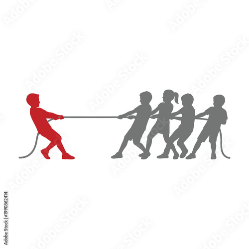 Person vs group tug of war conflict struggle