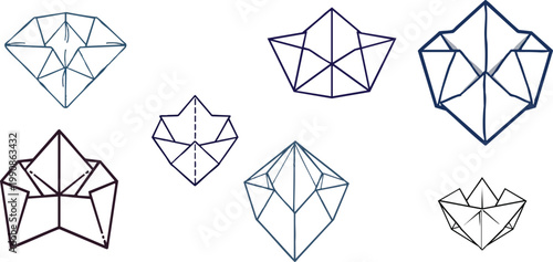 Vector Icon of a Paper Fortune Teller Origami in Outline Style, Minimal Line Art Design, Isolated on White Background, Childhood Game and Creative Paper Craft Symbol Illustration