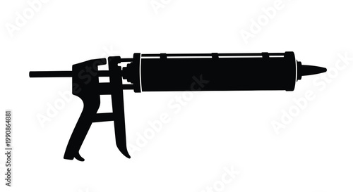 A black silhouette of a caulking gun against a white background