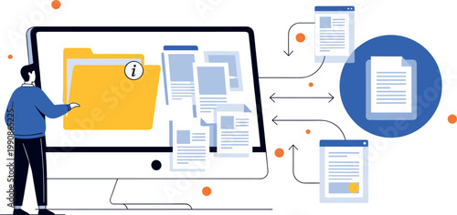 Document Management and File Organization on Computer with Information Folder and File Sharing Workflow