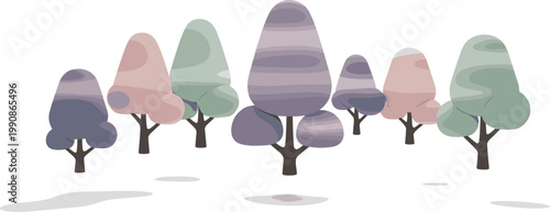 Cute Pastel Colorful Forest Tree Group Flat Style Cartoon Nature Scene Vector Illustration