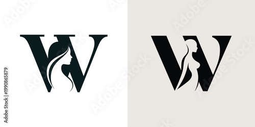 Minimalist Initial W Logo Combined with Female Figure for Spa and Salon