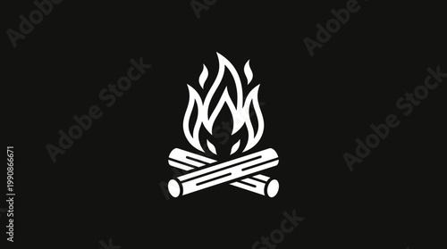 A campfire burns brightly outdoors at night with logs.