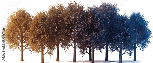 
Realistic Seasonal Tree Group Collection with Autumn Golden and Winter Blue Tones Vector Illustration