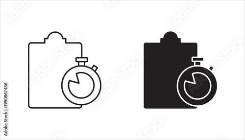 Fast services icon set, check list and stopwatch, to do plan, project management, vector illustration on white background