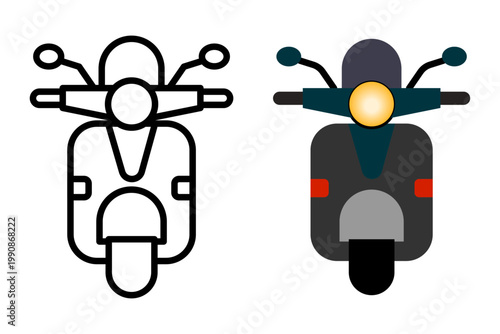 Scooter Moped Icon Set Front View Line Art and Flat Design