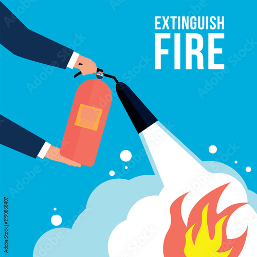 Fire extinguisher in action, flat style