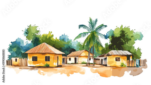 Togoville. Togoville hand drawn watercolor illustration on white background