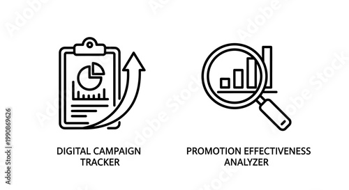 Digital campaign tracker and promotion effectiveness analyzer icons