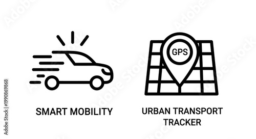 Smart mobility and urban transport tracker gps logistics icons with mobility