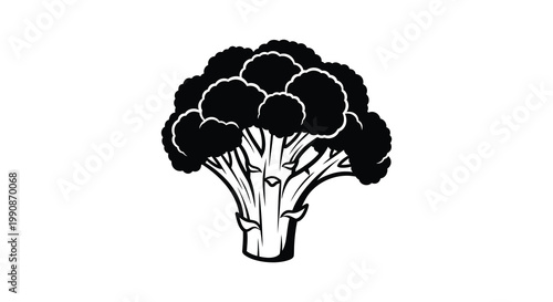 A striking black silhouette of a broccoli floret a botanical representation silhouette