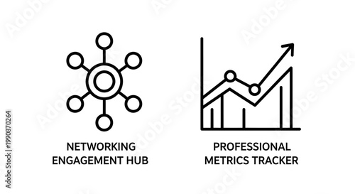 Networking engagement hub and professional metrics tracker icons with networking