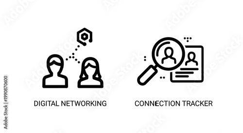 Digital networking and connection tracker professional icons with networking