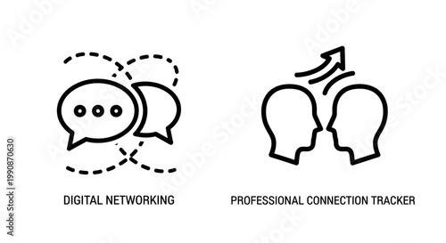 Digital networking and professional connection tracker line icons with business