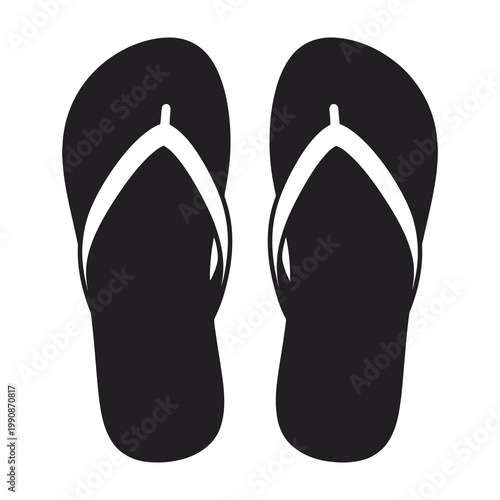 Black flip flops with white straps on white background