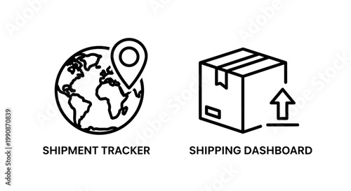 Shipment tracker and shipping dashboard logistics icons with shipment, shipping