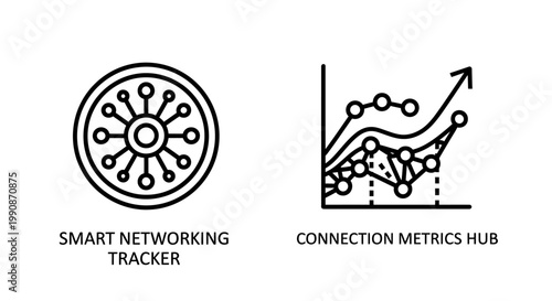 Smart networking tracker and connection metrics hub data icons with networking