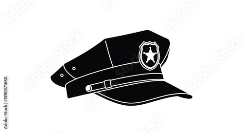 A black and white illustration of a police officer s peaked cap